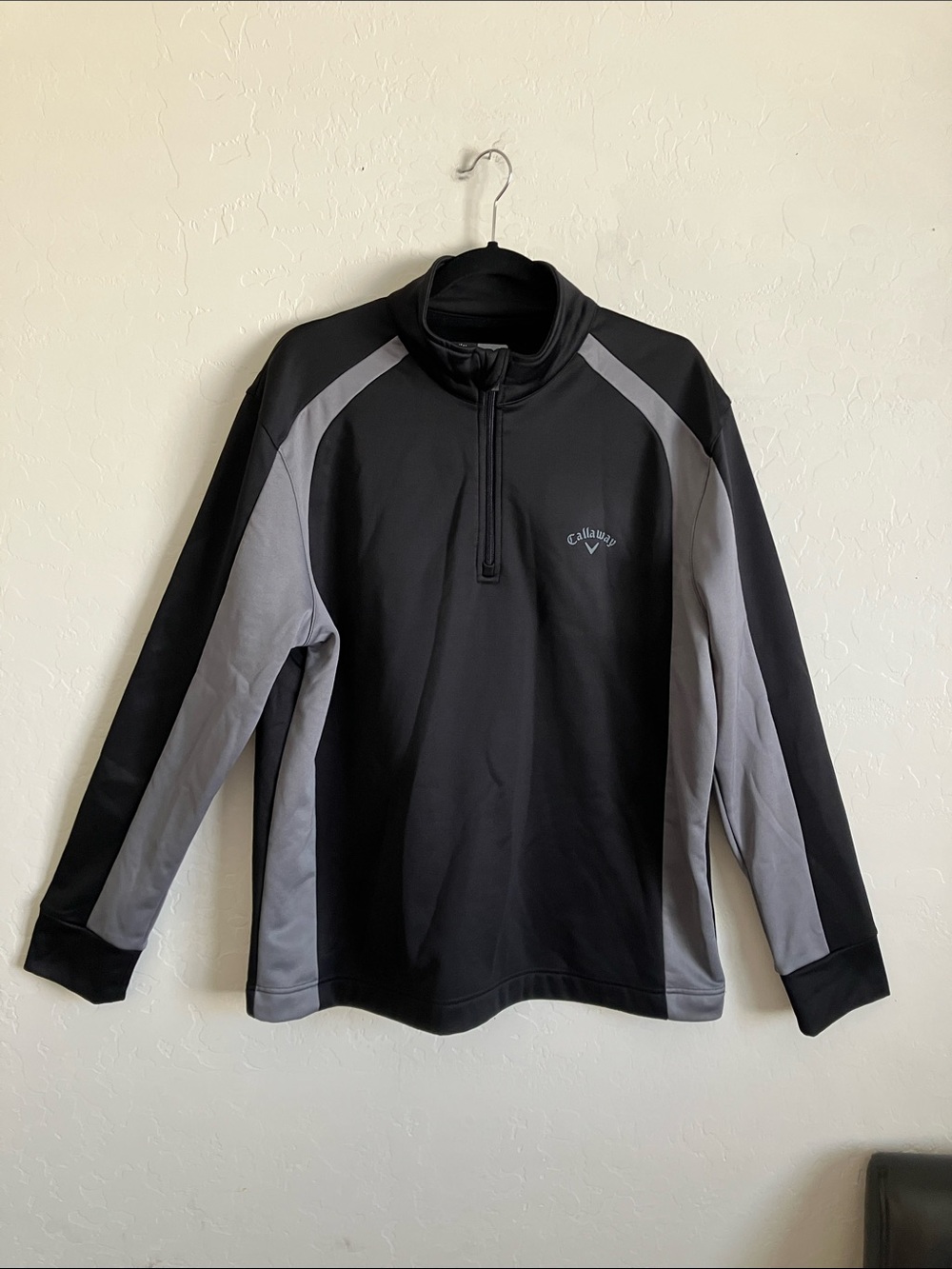 Callaway Mens L 1/4 Zip Golf Pullover Jacket Black Gray Long Sleeve